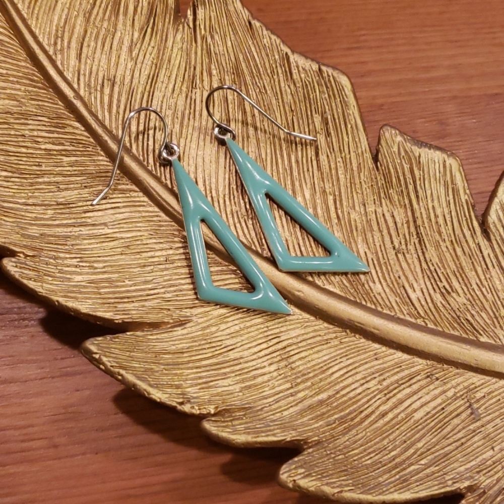 Teal & Silver Triangle Geometric Earrings